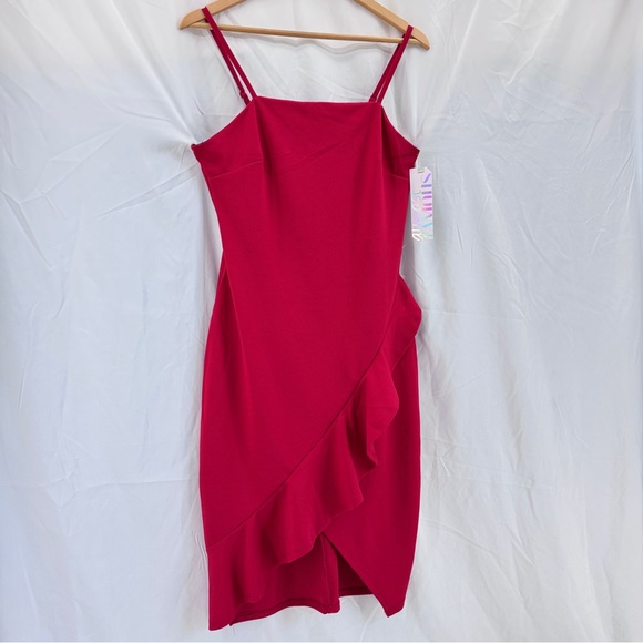 Almost Famous Dresses & Skirts - Almost Famous Red Dress Size Large Bodycon Asymmetrical Hem Ruffle NWT Valentine